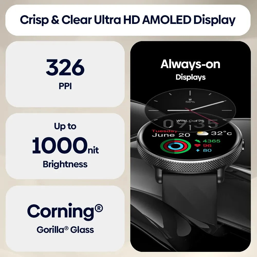Zeblaze GTR 3 Pro Voice Calling Smart Watch 1.43" AMOLED Display 316L Stainless Steel Frame Fitness Tracking Smartwatch - TechSmartX