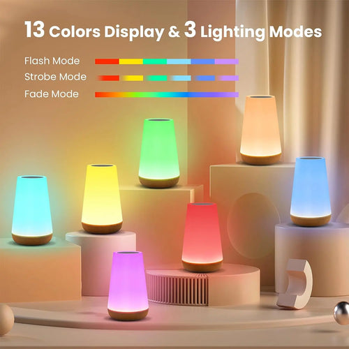 13 Color Changing Night Light Remote Control Touch USB Rechargeable RGB Night Lamp Dimmable Lamp Portable Table Bedside Lamp - TechSmartX