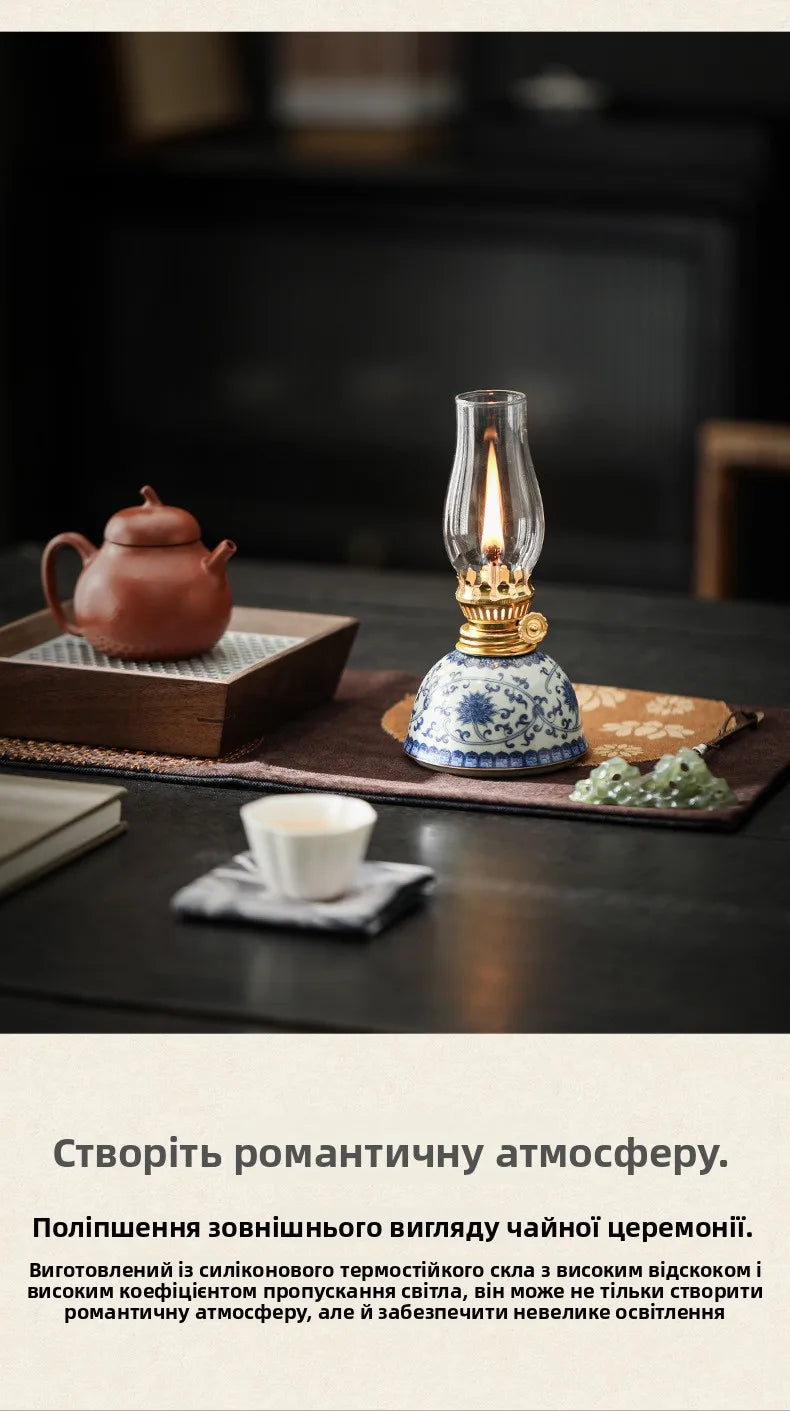 Blue And White Porcelain Oil Lamp Tibetan Butter Lamp Cam Tea Room Aosphere Lamp Retro Decorative Long Burning Lamp - TechSmartX