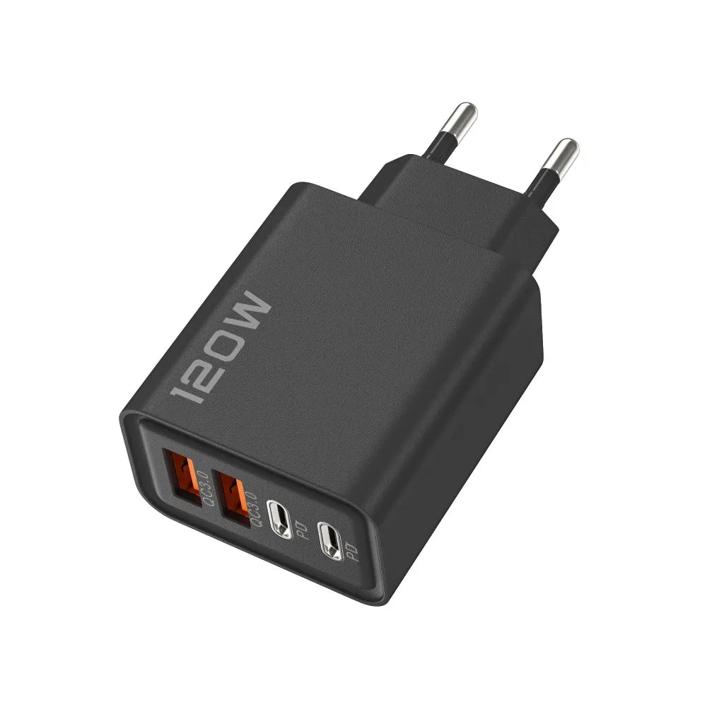 Quick Charge 3.0 Fast Charger Muti Total 120W 4 Port USB Type C PD Mobile Phone Wall Adapter for iPhone 16 Samsung S24 Xiaomi 15