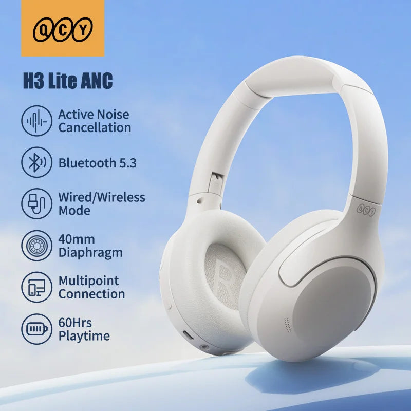 QCY H3 Lite ANC Wireless/Wired Headphones Bluetooth 5.3 Foldable Over Ear Headset HIFI Sound 60H Playtime Earphones Dual Connect - TechSmartX