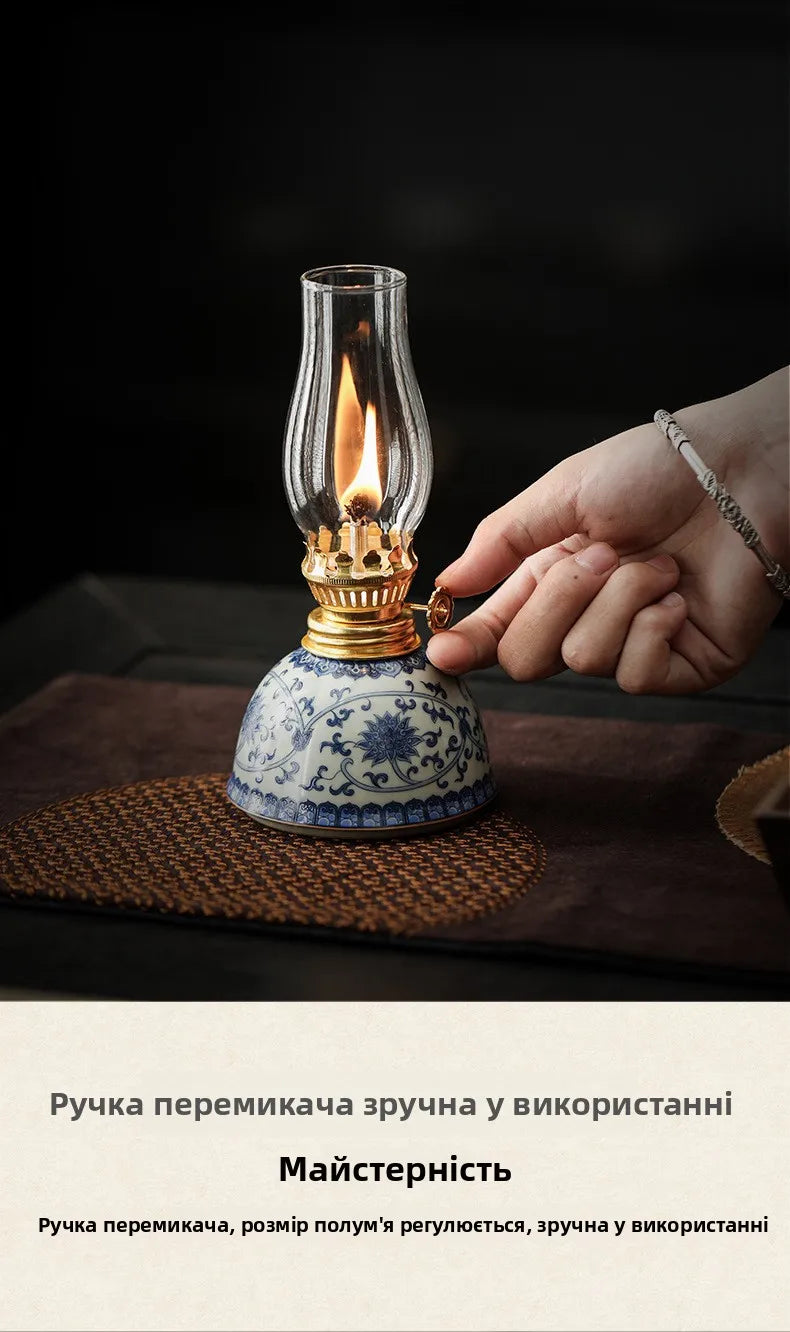 Blue And White Porcelain Oil Lamp Tibetan Butter Lamp Cam Tea Room Aosphere Lamp Retro Decorative Long Burning Lamp - TechSmartX