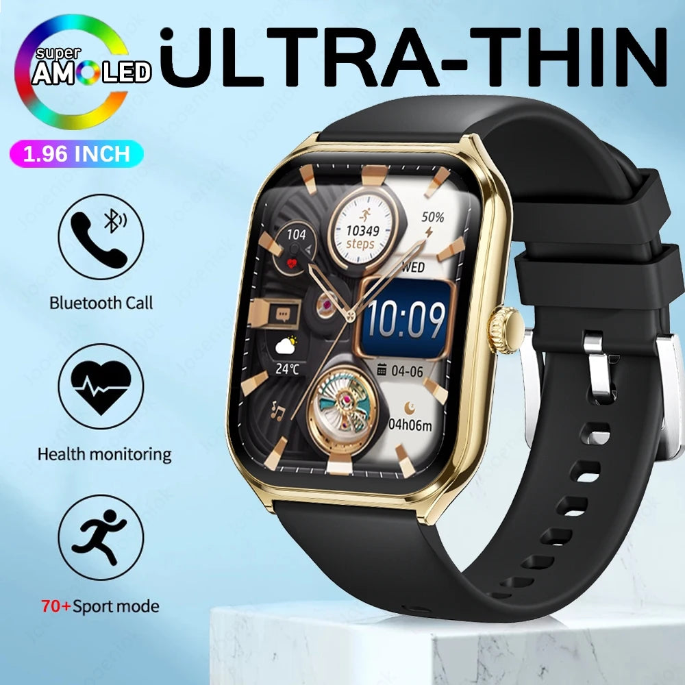 2025 New 7.5MM Ultra Thin Smart Watch Men 1.96"AMOLED Screen Always Show Time Heart Rate Sport Waterproof BT Call Smartwatch - TechSmartX