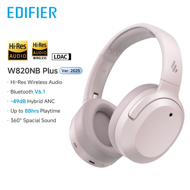 Edifier W820NB Plus(2025 Ver.) ANC Wireless Headphone Bluetooth 6.1 Over-ear Headset -49dB Noise Canelling Earphone Hi-Res Audio - TechSmartX