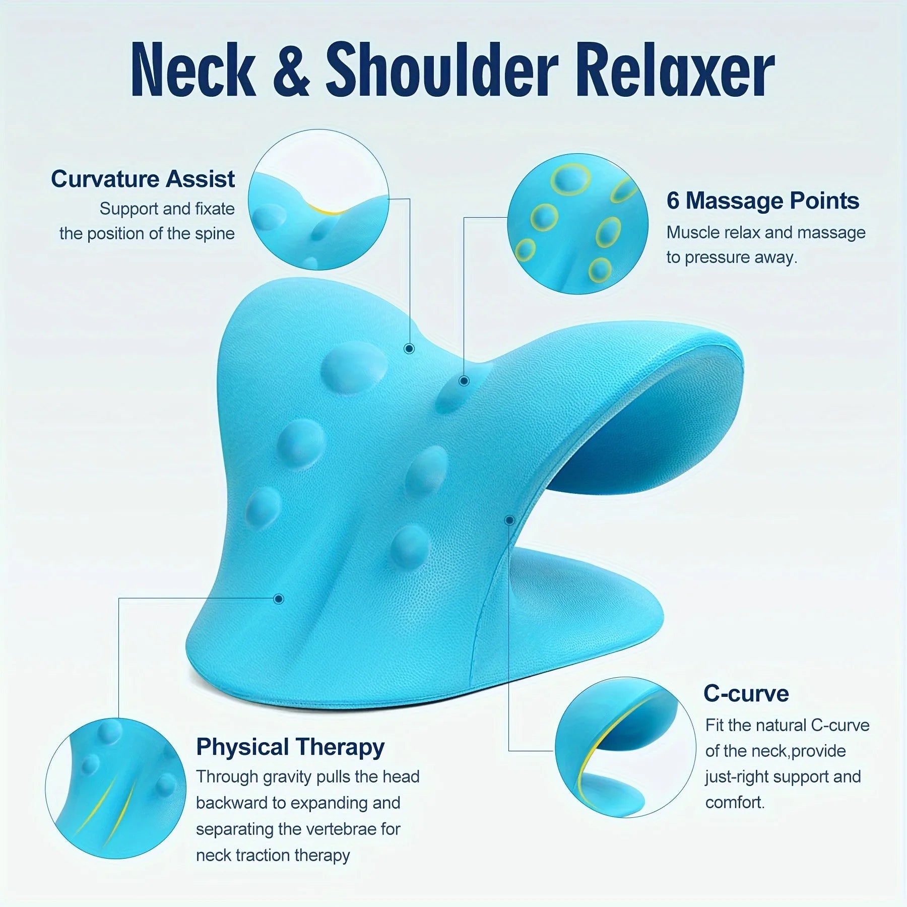 Eva Neck And Shoulder Relaxer, C-Shape Cervical Traction Device, Relax Spine Alignment, Chiropractic Pillow Stretcher Massager - TechSmartX