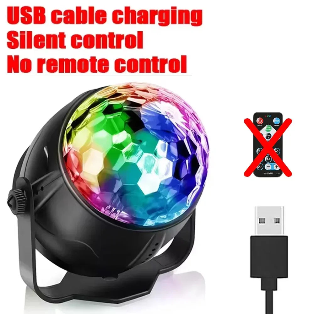 RGB Sound Activated LED Disco Ball Light Rotating DJ Stage Lamp with Remote Control for Home Car Party Club Christmas Decoration - TechSmartX