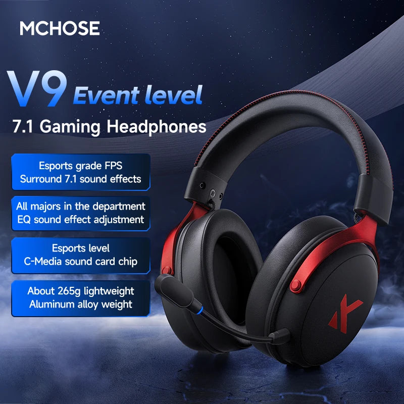 MCHOSE V9 Pro Gaming Headset, Over-Ear Quad-Mode Wireless Bluetooth Headphones for PC with Microphone (Delta Style) - TechSmartX