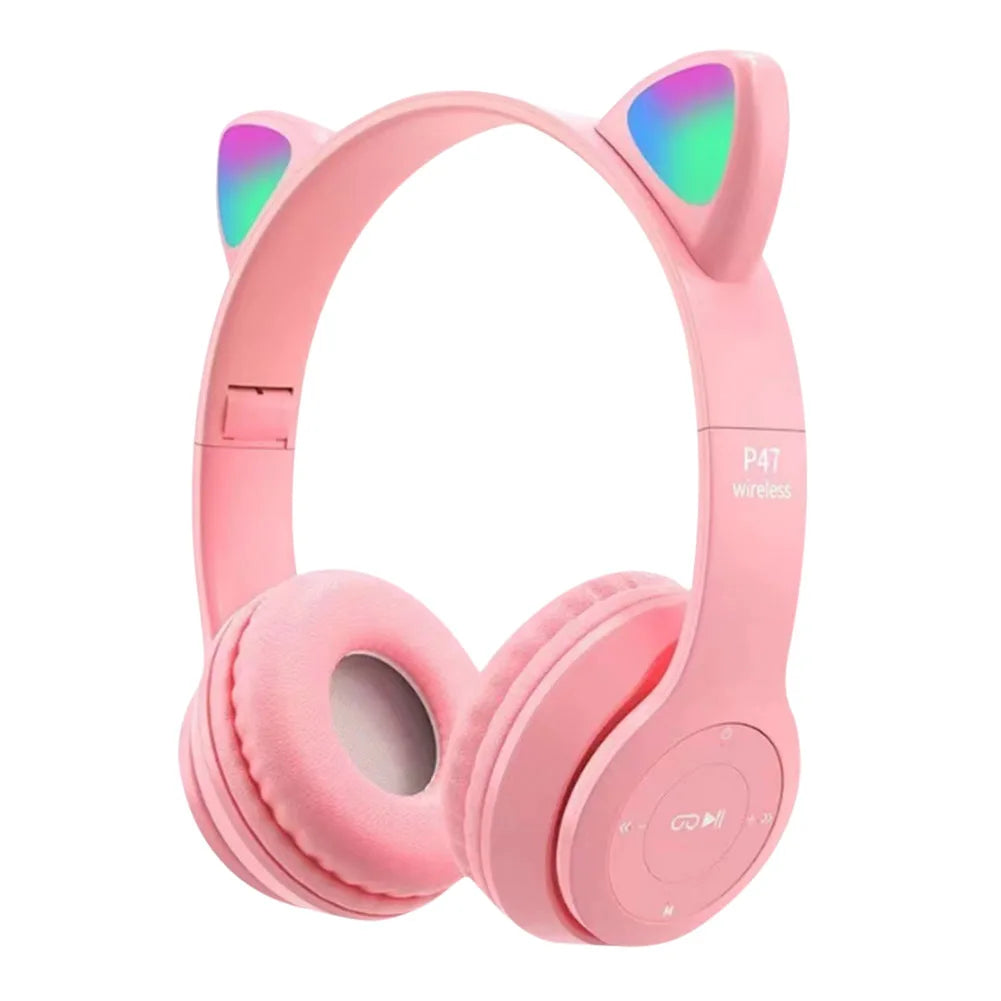 Wireless Headphones Cat Ear Gaming Headset Glow Light Bluetooth-Compatible Helmets Cute Over-Ear Headsets for Kids and Adult - TechSmartX