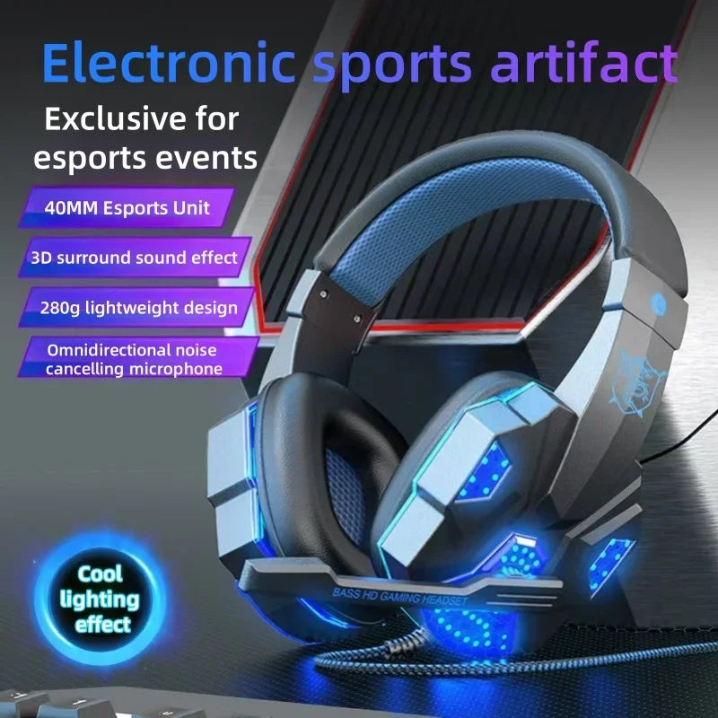 RGB Gaming Headset with Microphone Over-Ear Wired Headphones Drivers Lightweight for PC PS5 Xbox Switch - TechSmartX