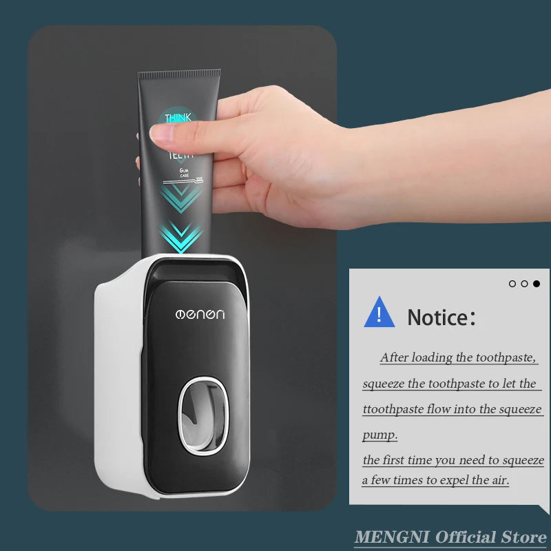 MENGNI Automatic Toothpaste Dispenser Wall-Mounted Bathroom Toothpaste Squeezer Punch-Free Toothbrush Holder Rack Bathroom Acces - TechSmartX