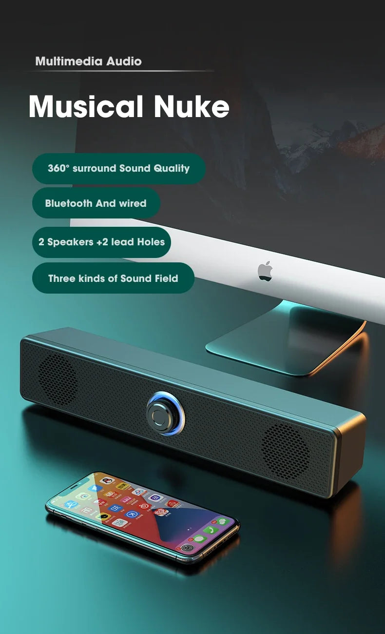 PC Soundbar Wired and  Bluetooth Speaker USB Powered Soundbar for TV Pc Laptop Gaming Home Theater Surround Audio System - TechSmartX