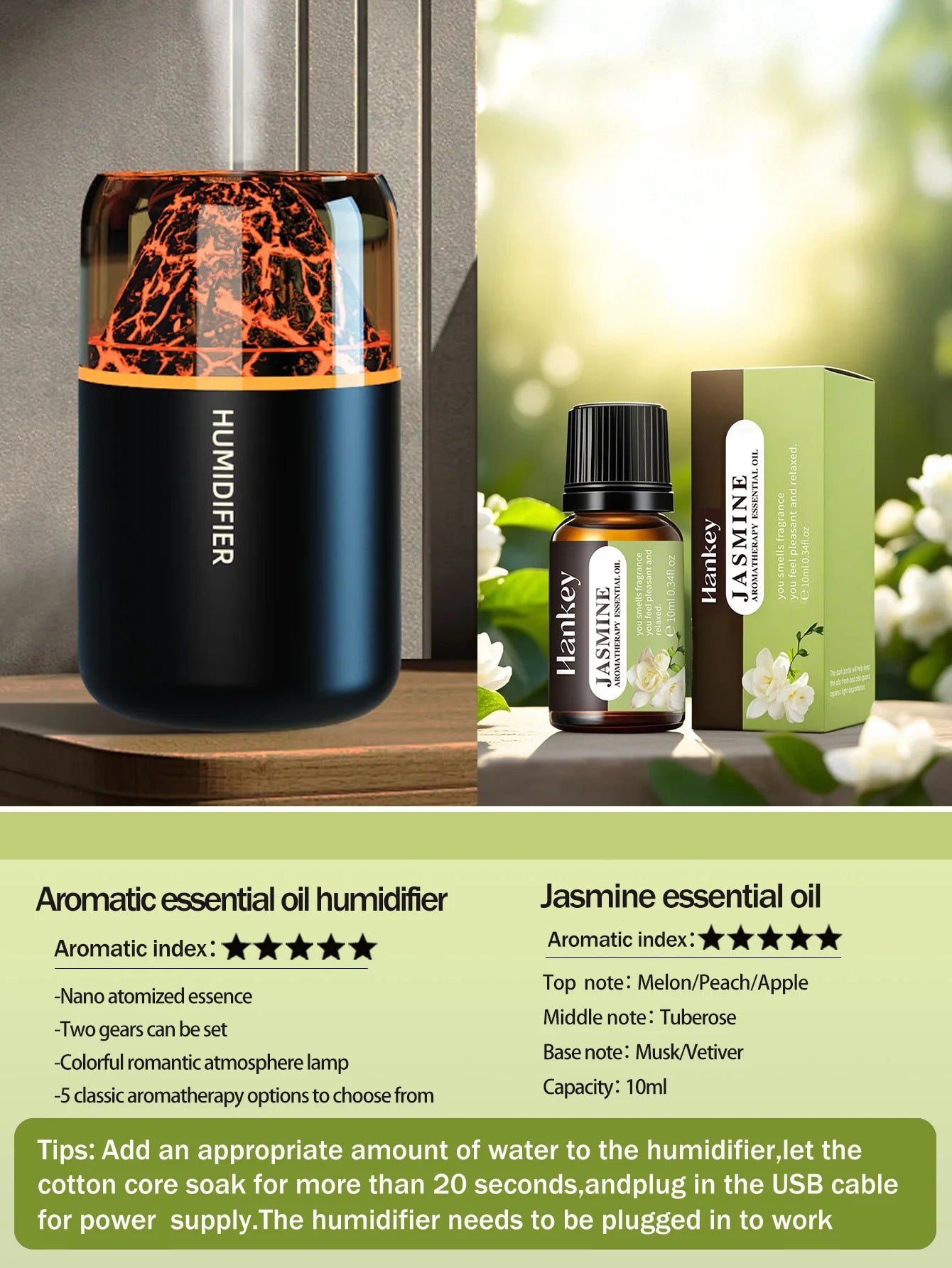 The simulated volcanic color lamp humidifier USB aromatherapy diffuser is suitable for use in cars, homes, bedrooms, as a gift, - TechSmartX