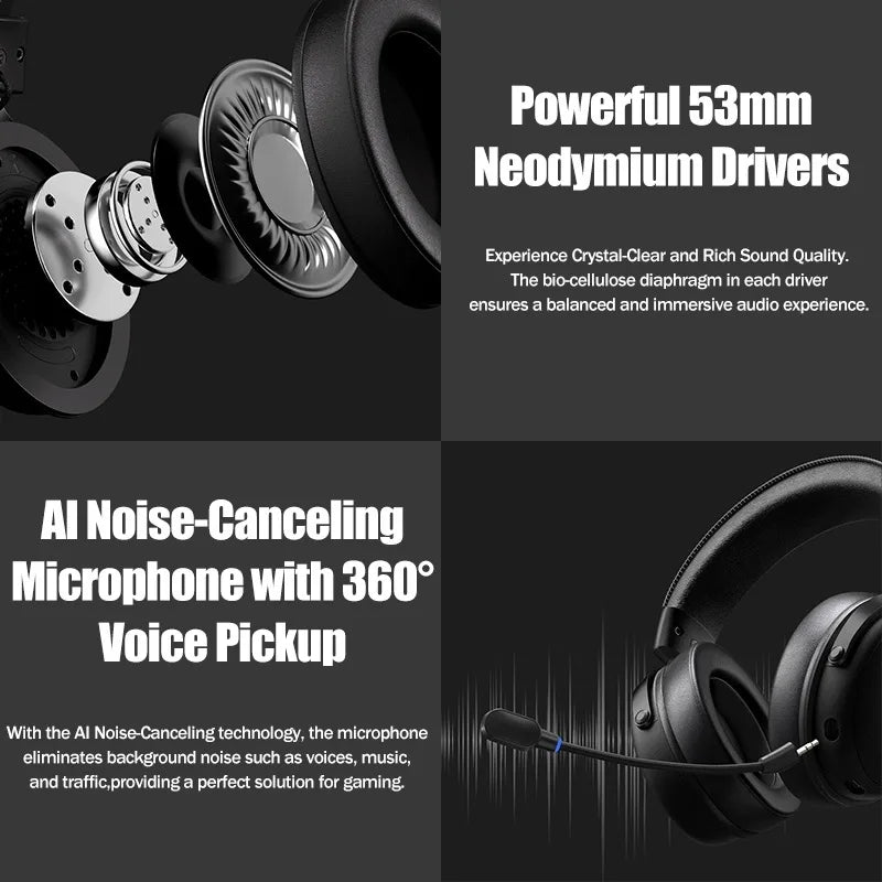 MCHOSE V9 pro E-Sports Headset with Microphone Tri-Mode Gaming USB Wireless 7.1 Channel Surround Sound Portable Audio Headphones - TechSmartX