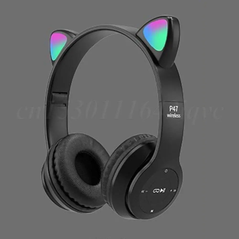 Wireless Headphones Cat Ear Gaming Headset Glow Light Bluetooth-Compatible Helmets Cute Over-Ear Headsets for Kids and Adult - TechSmartX
