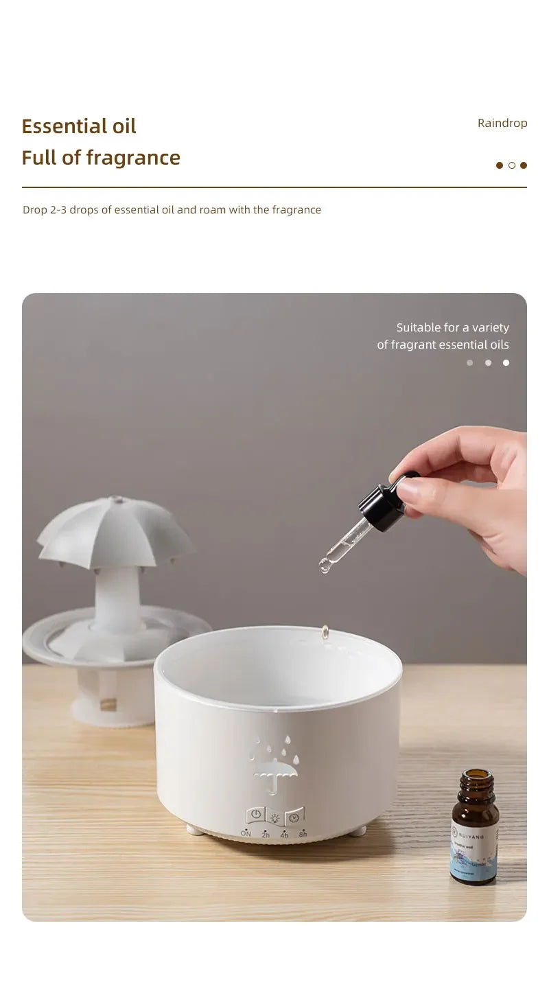 Rainbow Raindrop Aromatherapy Machine Rotating Water Drop Humidifier 7-Color Lamp Creative Umbrella Essential Oil Diffuser - TechSmartX