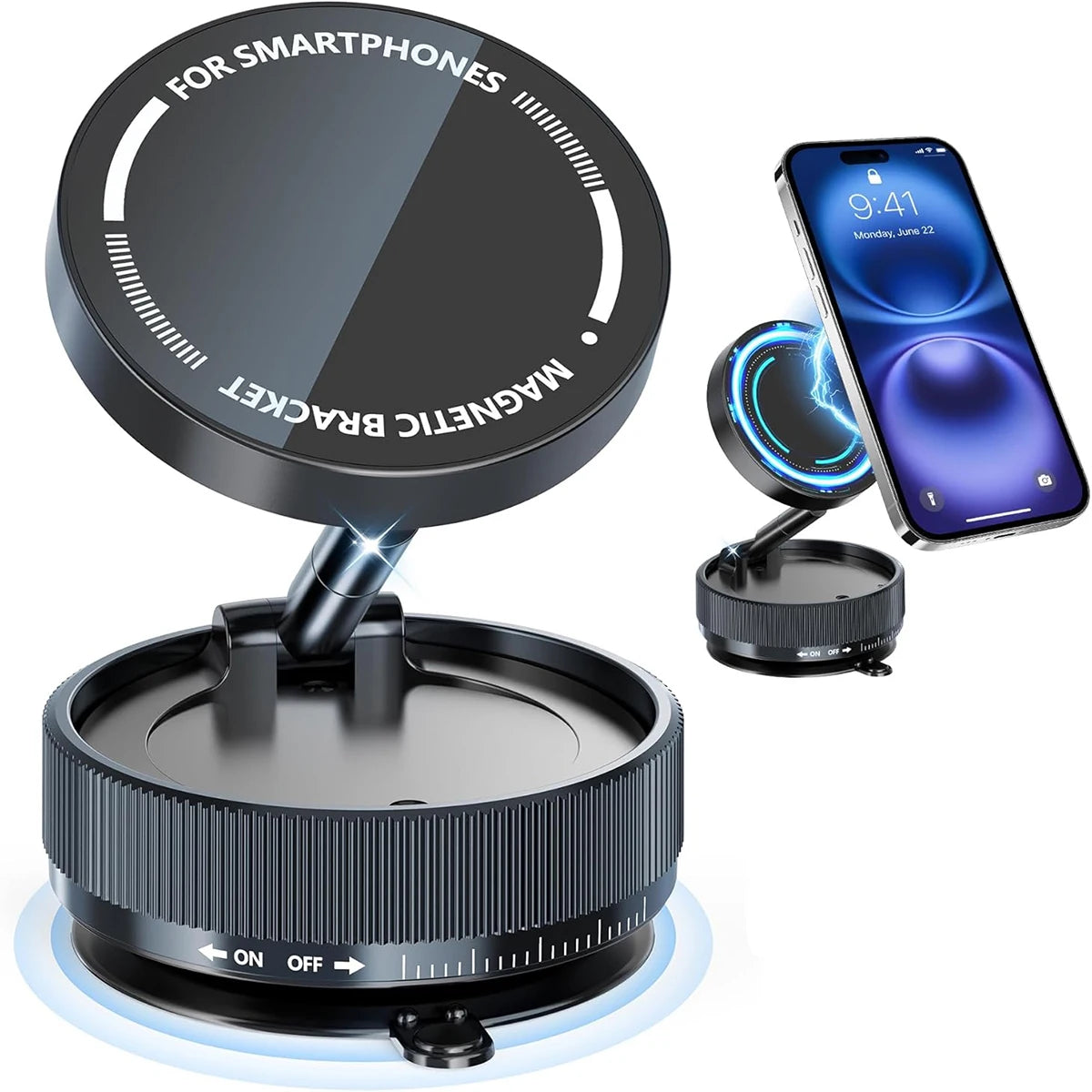 Vacuum magnetic phone holder, Magsafe suction cup phone holder, 360 ° adjustable magnetic phone holder, pocket sized foldable - TechSmartX