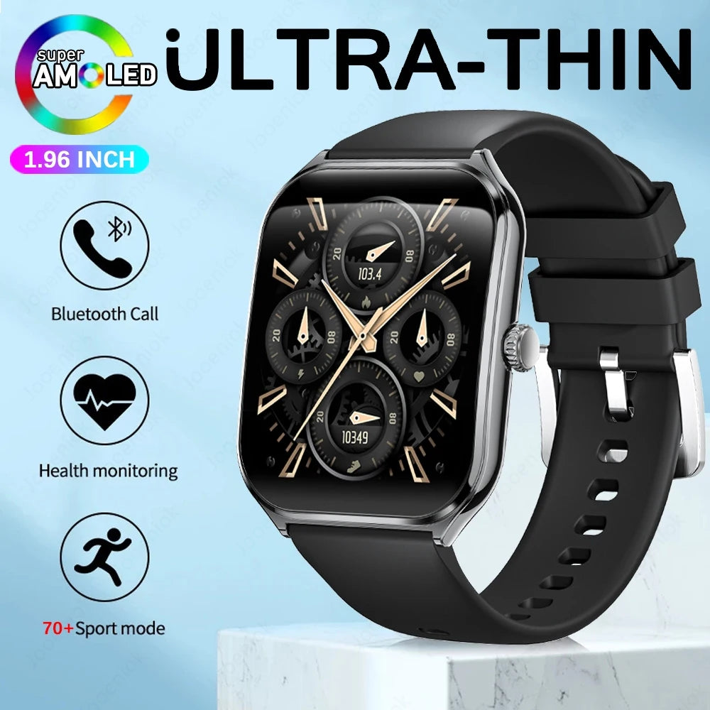 2025 New 7.5MM Ultra Thin Smart Watch Men 1.96"AMOLED Screen Always Show Time Heart Rate Sport Waterproof BT Call Smartwatch - TechSmartX