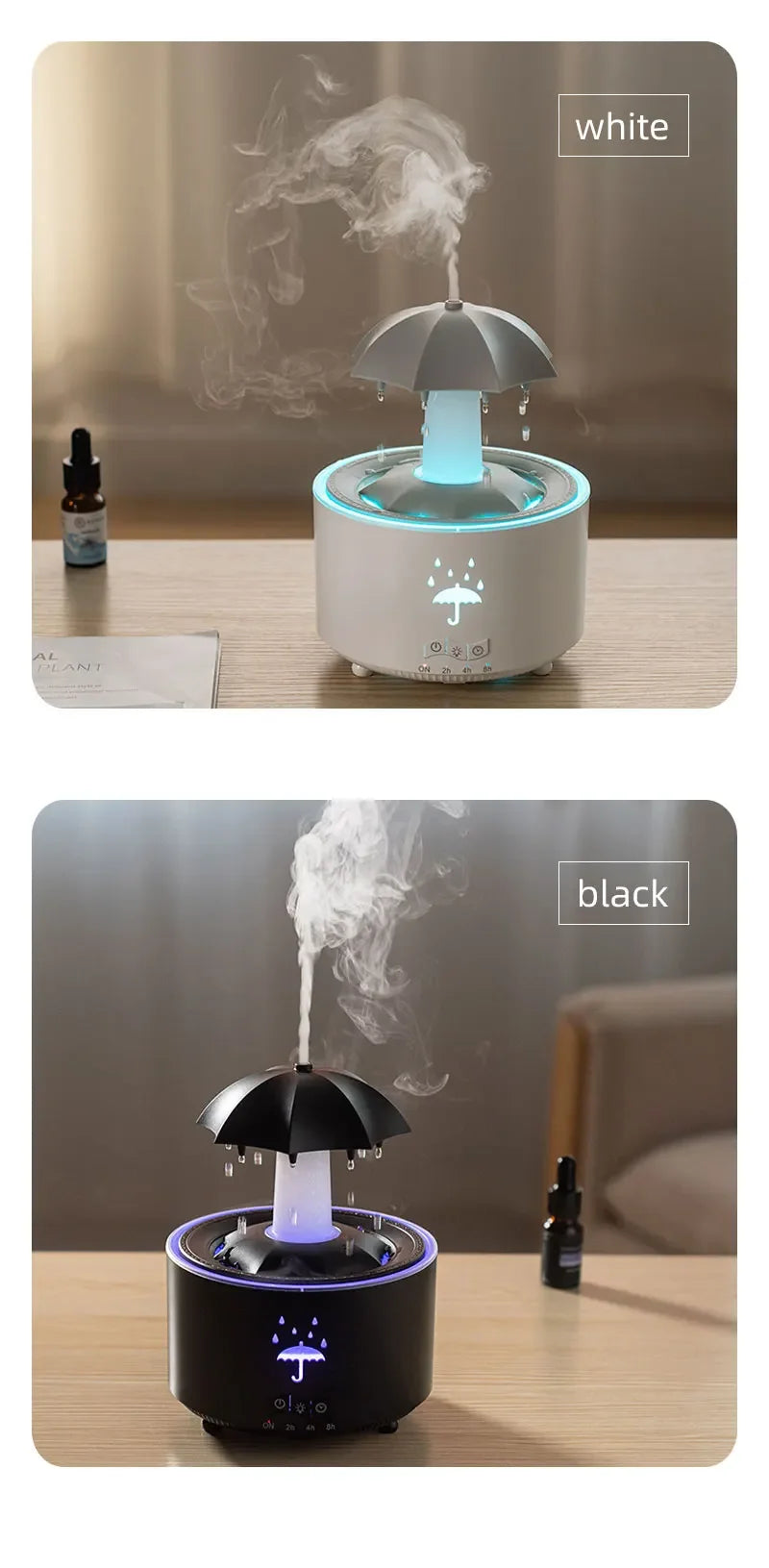 Rainbow Raindrop Aromatherapy Machine Rotating Water Drop Humidifier 7-Color Lamp Creative Umbrella Essential Oil Diffuser - TechSmartX
