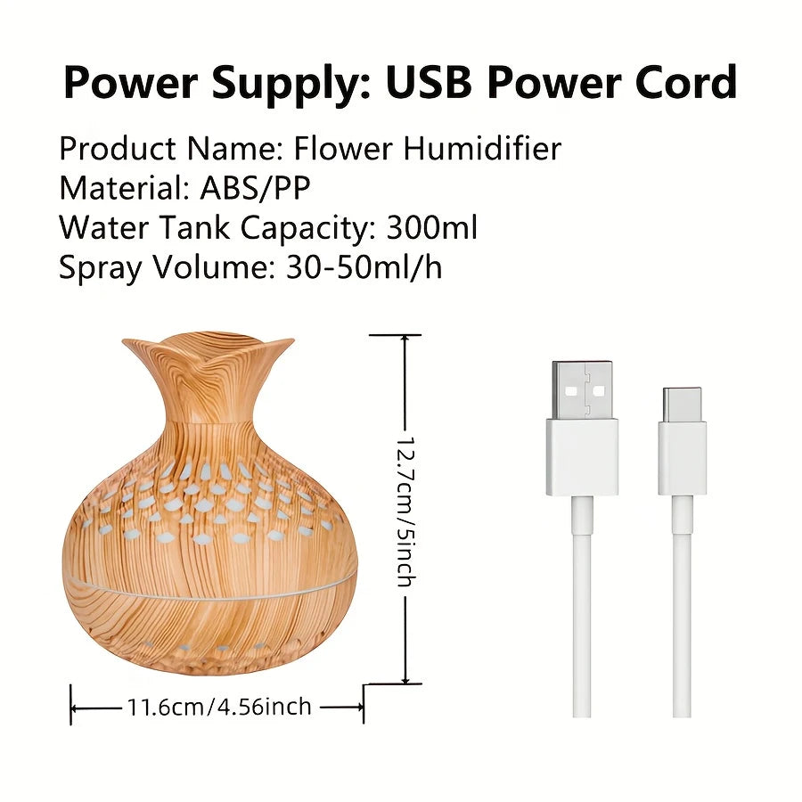 New unique elegant creative wood grain flower humidifier USB mini silent home office desktop colorful wisp empty aroma diffuser - TechSmartX