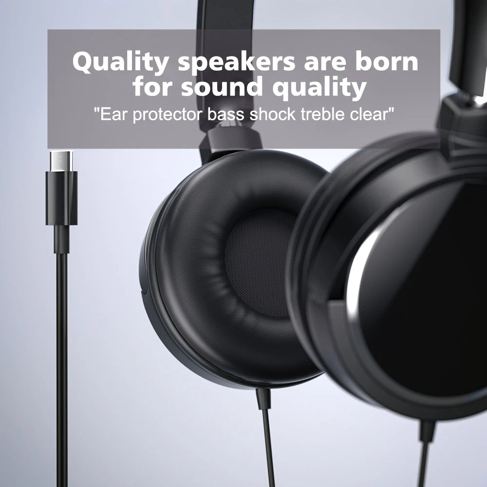 3.5mm/Type-C Wired Headphones Noise Cancelling Business Over Ear Headset Flexible Adjustable Stereo Earphones for PC MP3 Mobile - TechSmartX