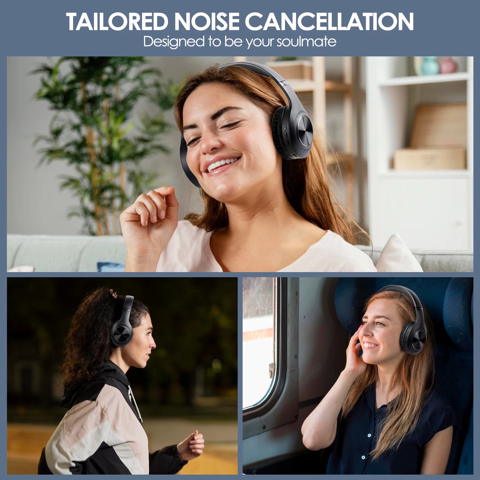 Siindoo JH-ANC923 Active Noise Cancelling Wireless Headset Foldable Over-Ear Bluetooth Headphones With Mic HiFi Stereo Deep Bass - TechSmartX