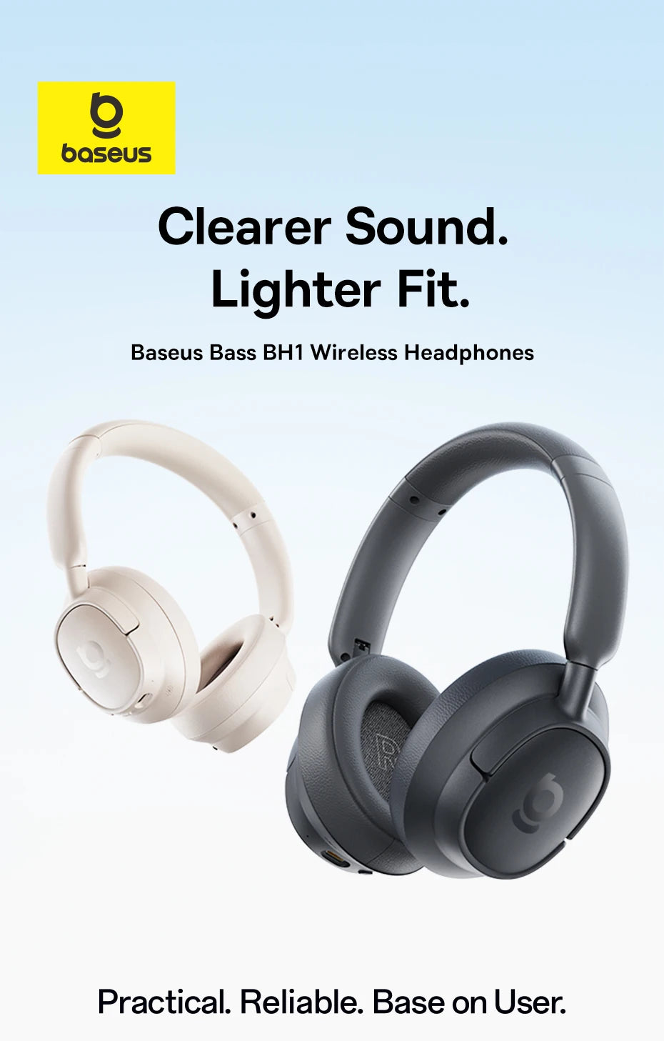 Baseus Bass BH1 Wireless Headphones Bluetooth 6.0 SuperBass 2.0 Over Ear Headset ENC Clear Calls 80hours Playtime Earphones - TechSmartX