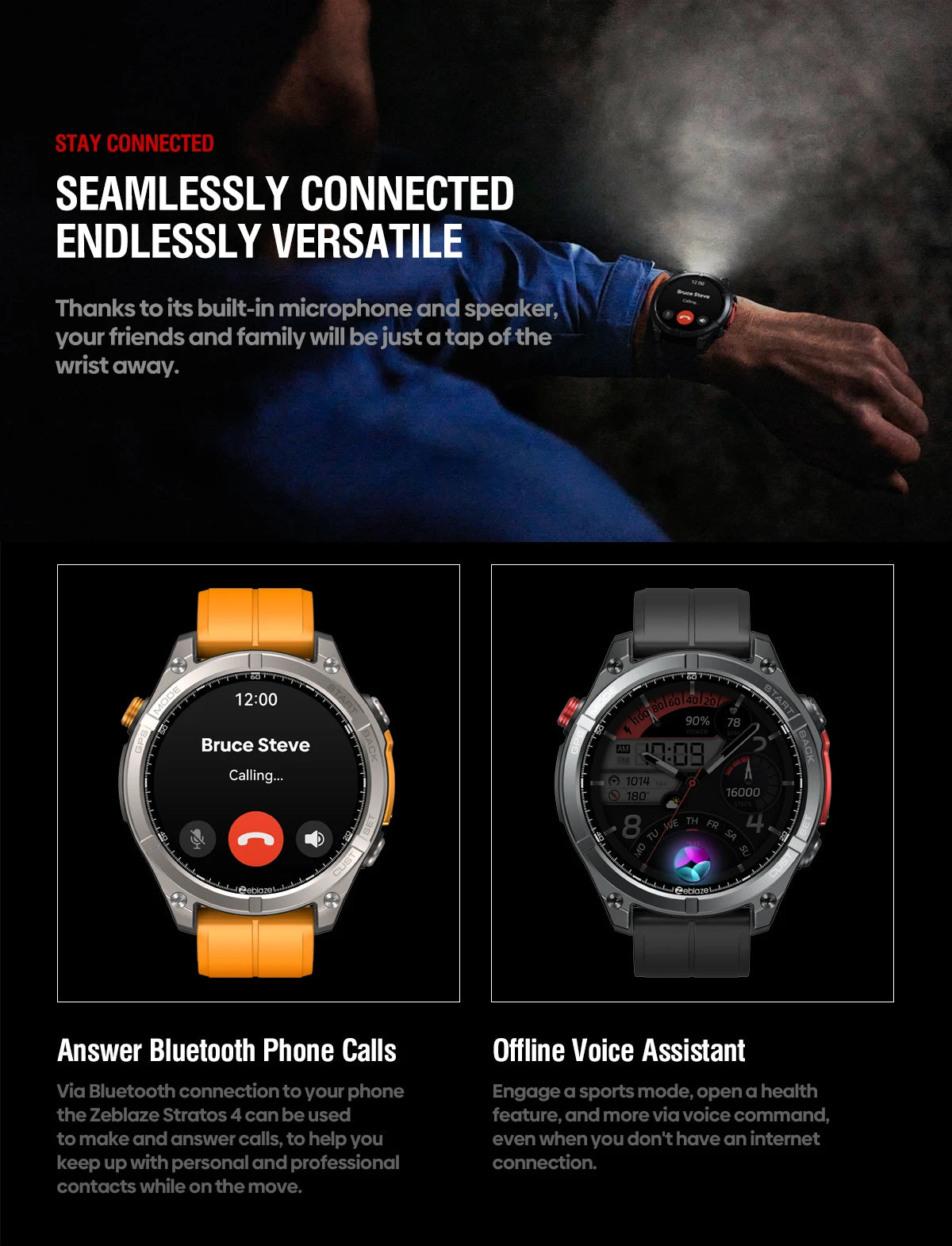 NEW Zeblaze Stratos 4 GPS Smart Watch 1.43 AMOLED Display Built-in Compass Barometric Altimeter Flashlight Voice Call Smartwatch - TechSmartX