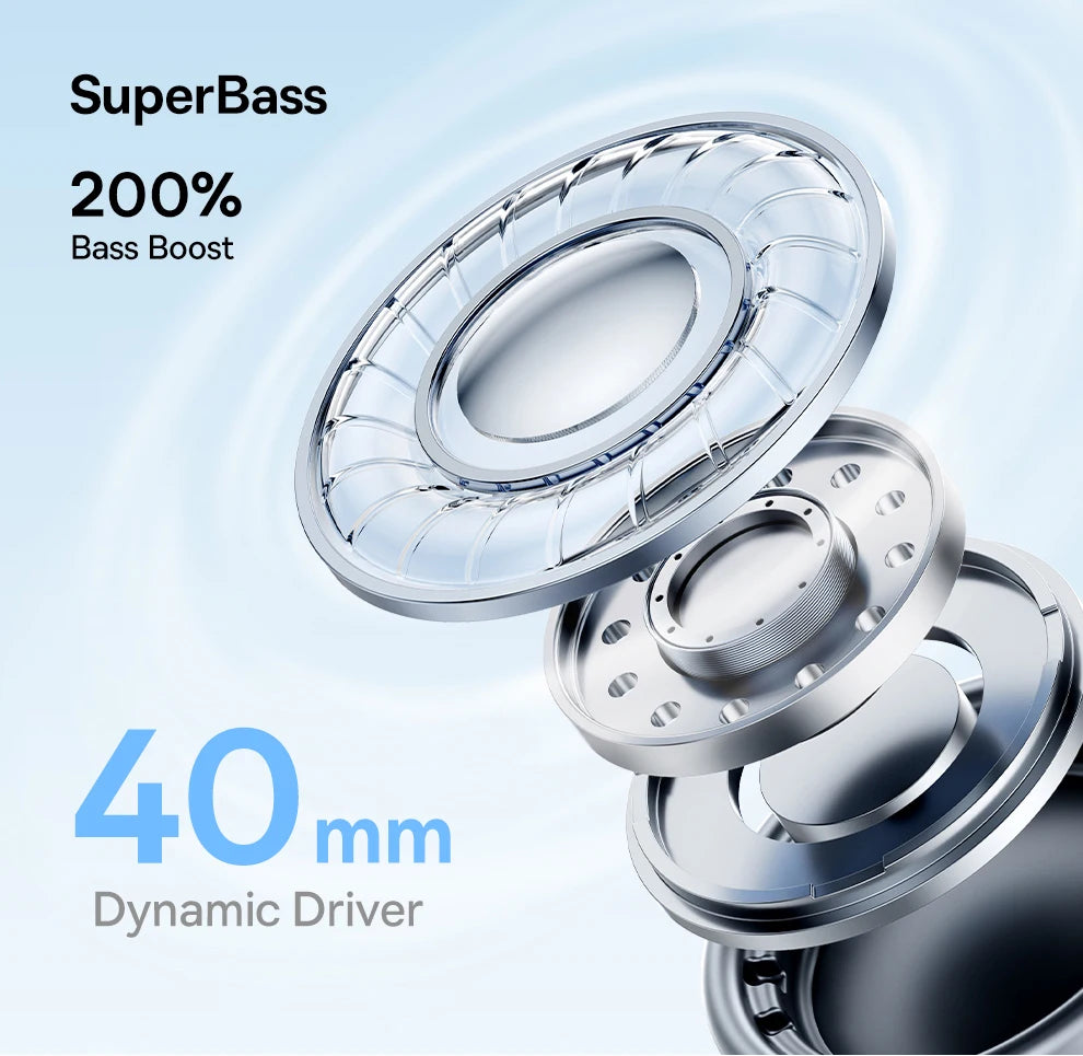 Baseus Wireless Headphones Bluetooth 5.3 HIFI Level Earphone 40mm Driver Foldable Over Ear Headsets 70H Playtime Spatial Audio - TechSmartX