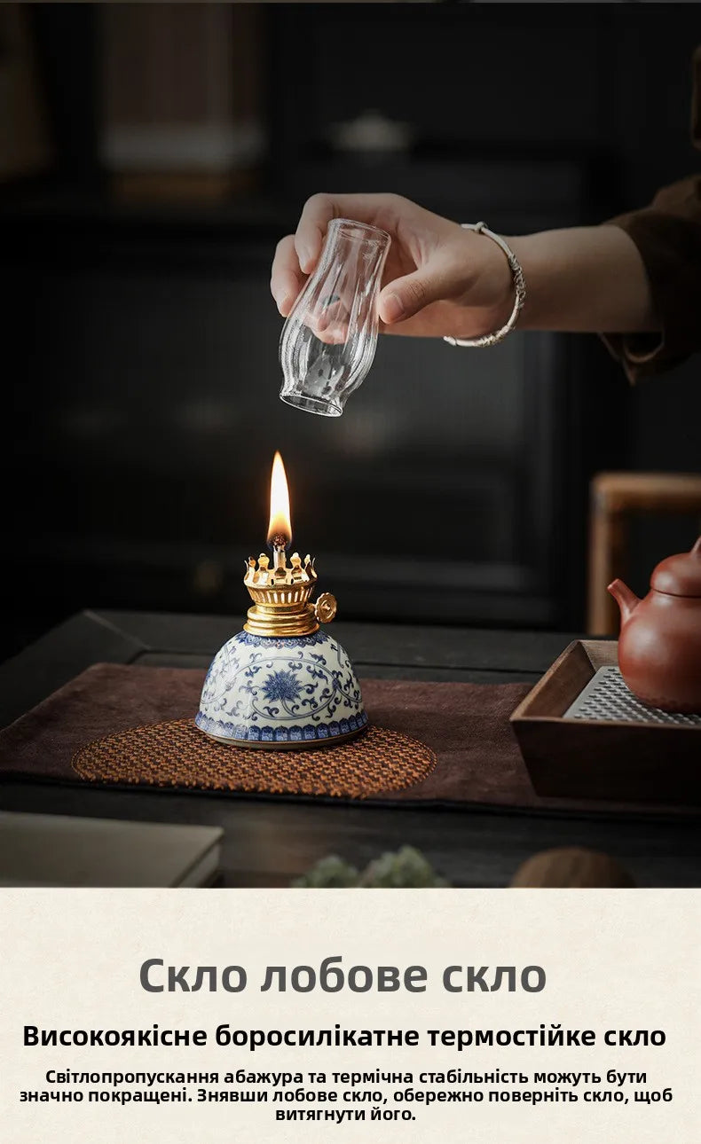 Blue And White Porcelain Oil Lamp Tibetan Butter Lamp Cam Tea Room Aosphere Lamp Retro Decorative Long Burning Lamp - TechSmartX