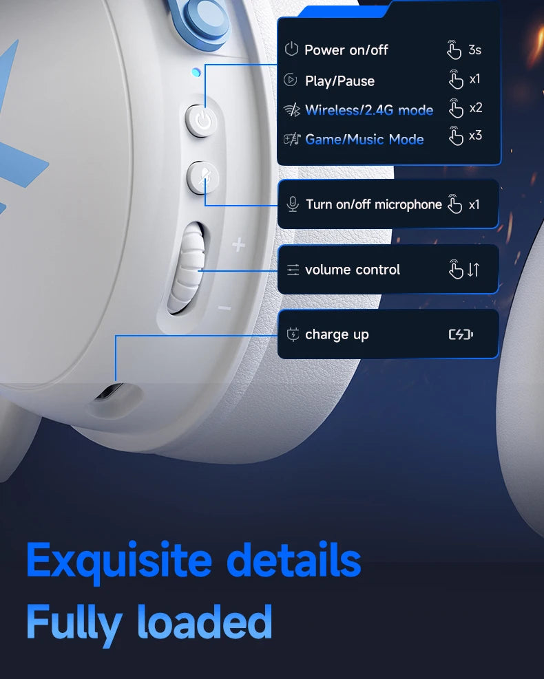 MCHOSE V9 pro E-Sports Headset with Microphone Tri-Mode Gaming USB Wireless 7.1 Channel Surround Sound Portable Audio Headphones - TechSmartX