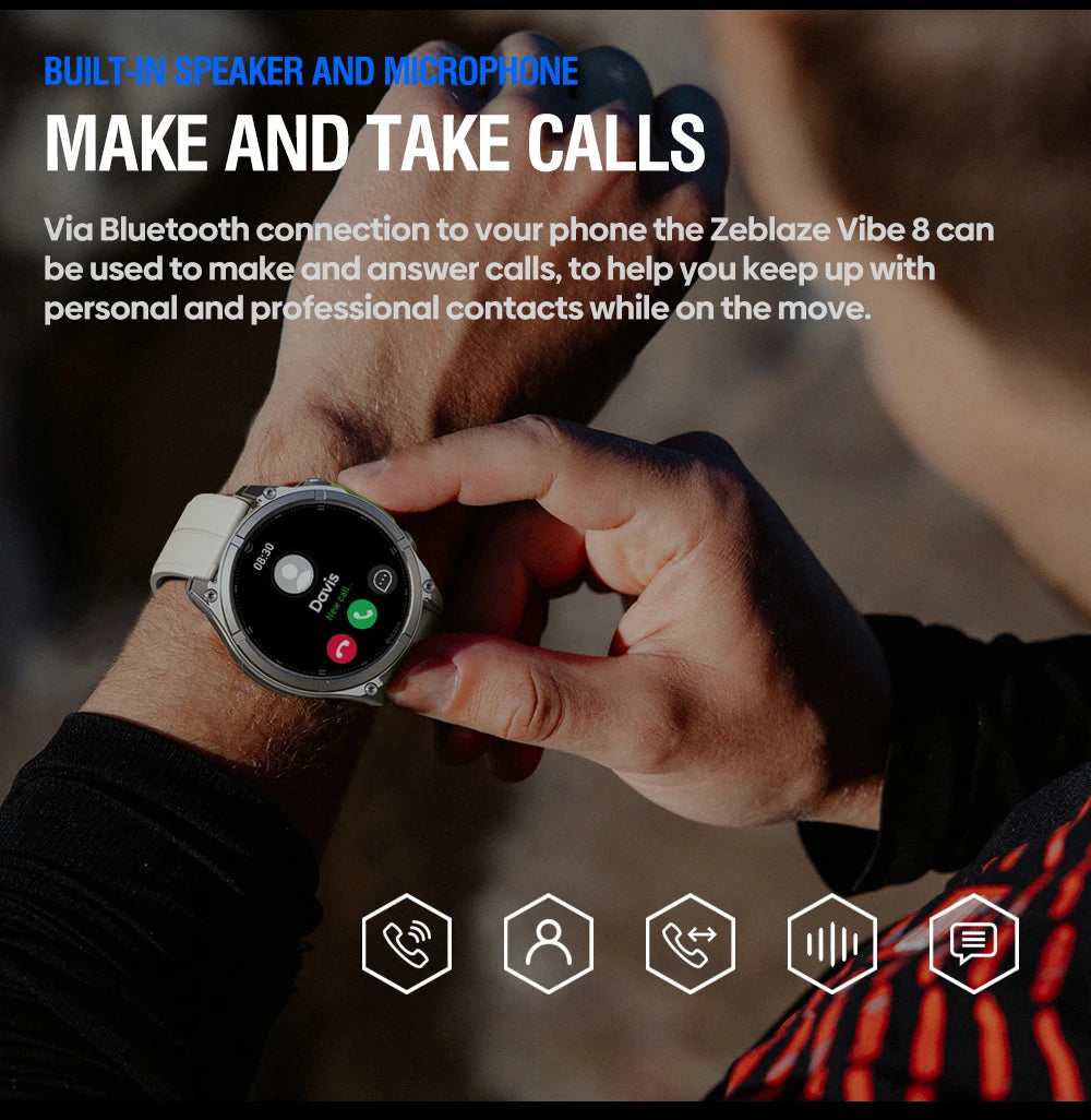New Zeblaze VIBE 8 AMOLED Display Built-in Flashlight Smartwatch Sapphire Lens Make/Receive Calls HR/BP Monitoring Smart Watch - TechSmartX