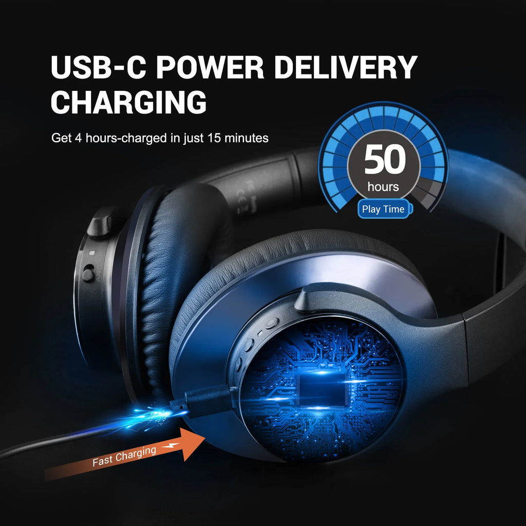 Oneodio A10 Bluetooth 5.4 Headphones Hybrid Active Noise Cancelling With Hi-Res Audio Over Ear Wireless Headset ANC With 5-Mic - TechSmartX