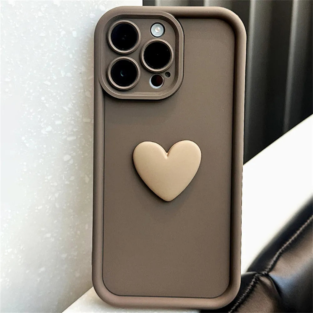 Luxury Cute 3D Love Heart Silicone Phone Case For iPhone 17 Air 16 15 13 12 11 14 Pro Max XR 16 Plus Shockproof Candy Back Cover