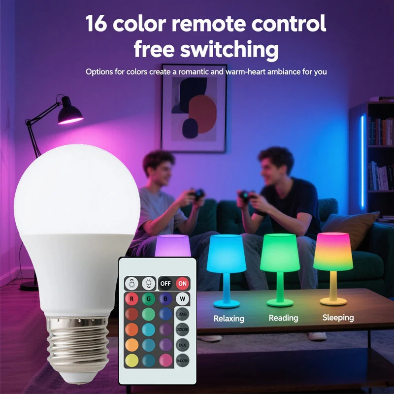 16 Colors RGBW Bulb LED Multicolor Bulb E27 Base 220V Household Lighting Dimmable 24 Key Remote Control Atmosphere Neon Light - TechSmartX