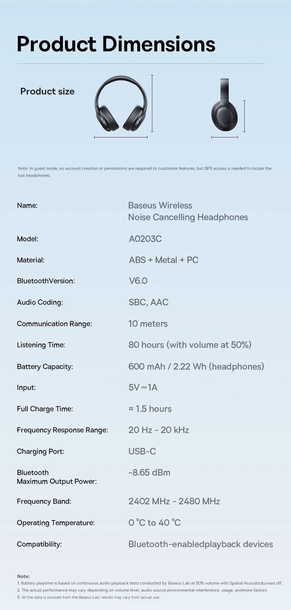 Baseus Wireless Headphones Bluetooth 5.3 HIFI Level Earphone 40mm Driver Foldable Over Ear Headsets 70H Playtime Spatial Audio - TechSmartX