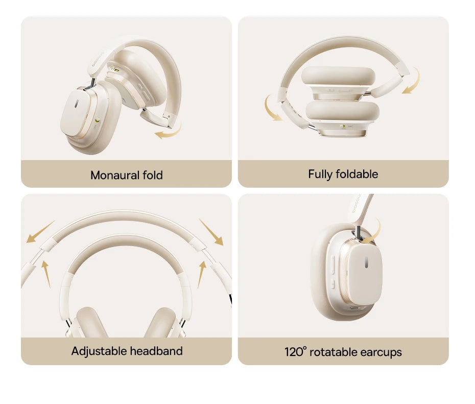 Baseus Bowie H1s Wireless Headphones Bluetooth 5.4 Noise Canceling 46dB Over Ear Headset Hi-Res Spatial Audio Earphone 120H Time - TechSmartX