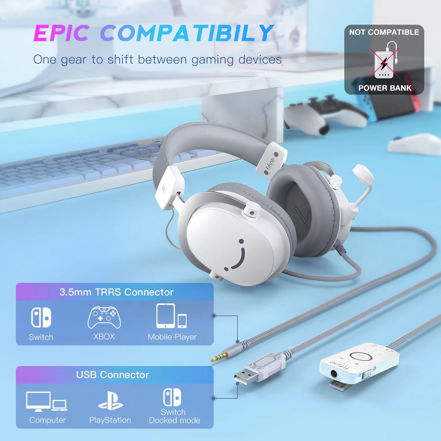 FIFINE USB Gaming Headset with 7.1 Surround Sound/3.5mm Jack/Microphone,Over-Ear Wired Headphone for PC PS4/5 Xbox Ampligame H9W - TechSmartX