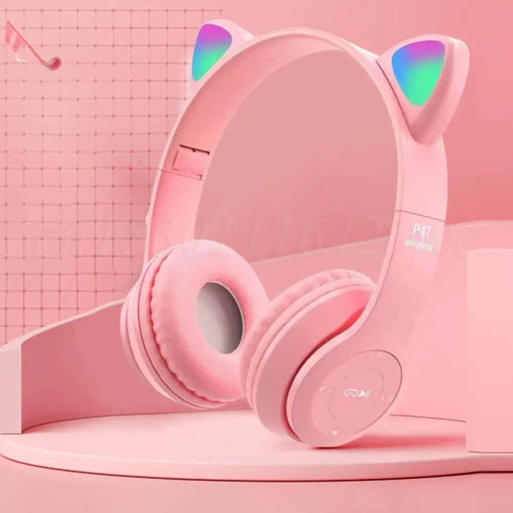 Wireless Headphones Cat Ear Gaming Headset Glow Light Bluetooth-Compatible Helmets Cute Over-Ear Headsets for Kids and Adult - TechSmartX