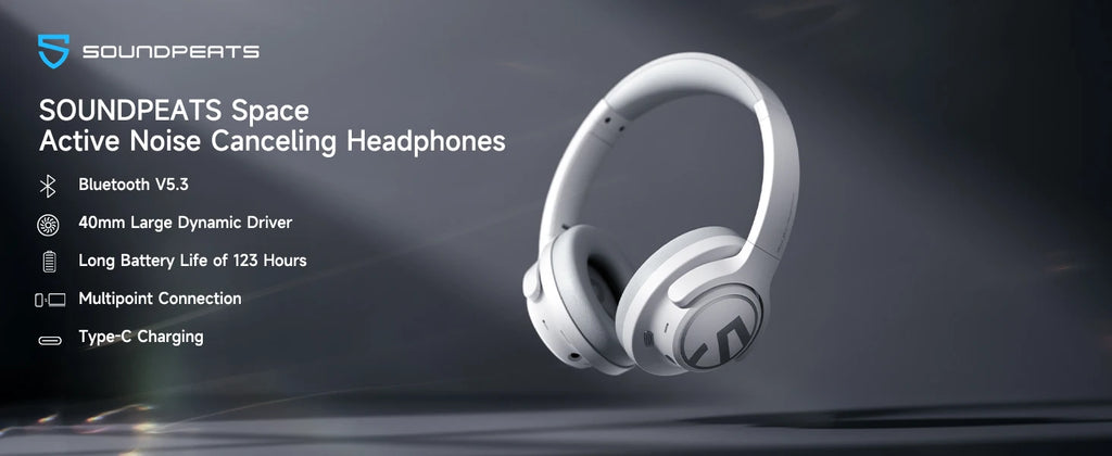 SoundPEATS Space Headphones Bluetooth 5.3 Hybrid Active Noise Cancelling Wireless Headphone,123H Play,Mic,Multipoint Connection - TechSmartX