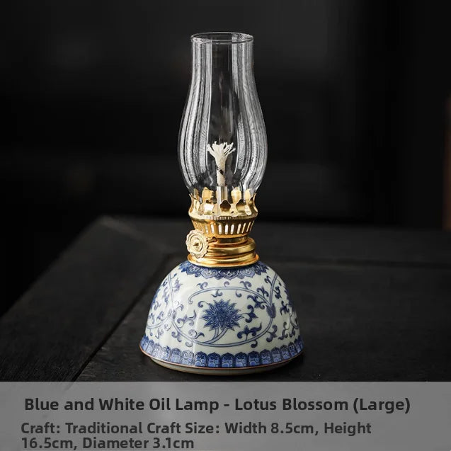 Blue And White Porcelain Oil Lamp Tibetan Butter Lamp Cam Tea Room Aosphere Lamp Retro Decorative Long Burning Lamp - TechSmartX