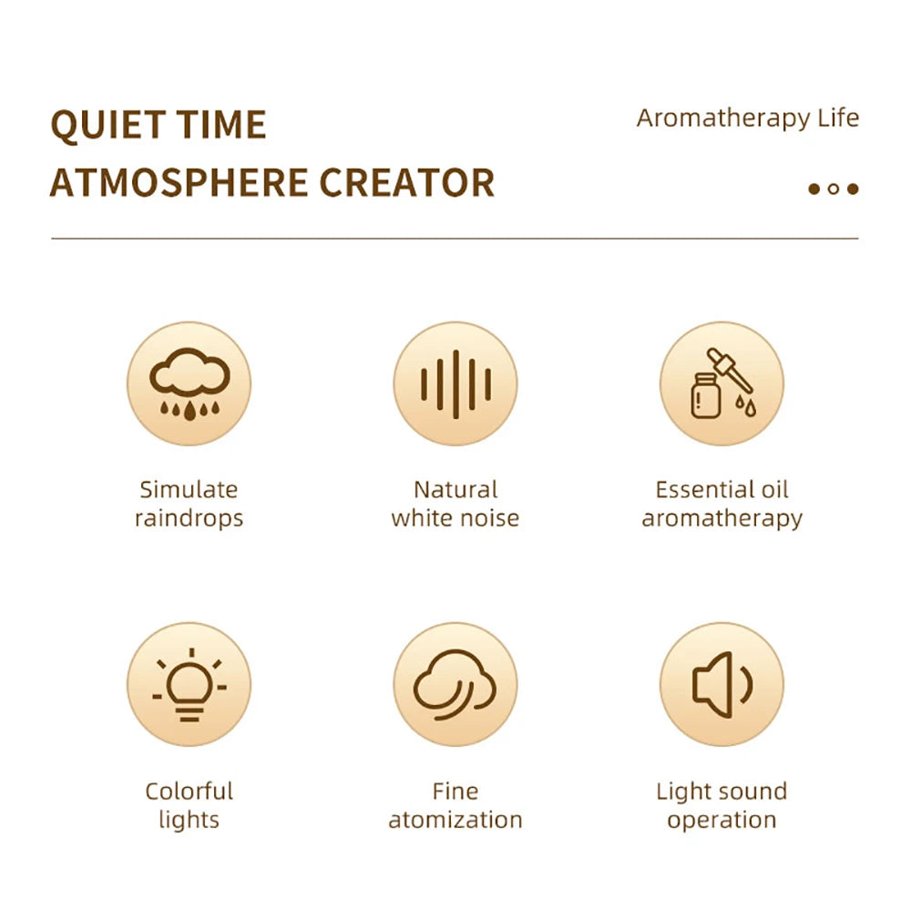 Aroma Humidifier Raindrop Air Humidifier Colorful Light White Noise Essemtial Oil Diffuser Home Ultrasonic Fragrance Diffuser - TechSmartX