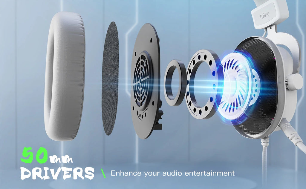 FIFINE RGB Gaming Headset with 7.1 Surround Sound/3-EQ/MIC,Over-ear Headphone with In-line Control for PC PS4 PS5 Ampligame-H6W - TechSmartX