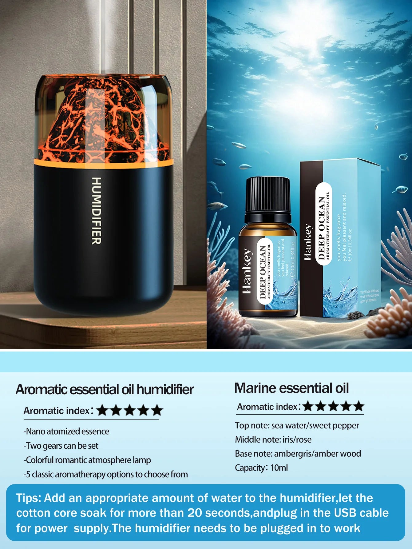 The simulated volcanic color lamp humidifier USB aromatherapy diffuser is suitable for use in cars, homes, bedrooms, as a gift, - TechSmartX