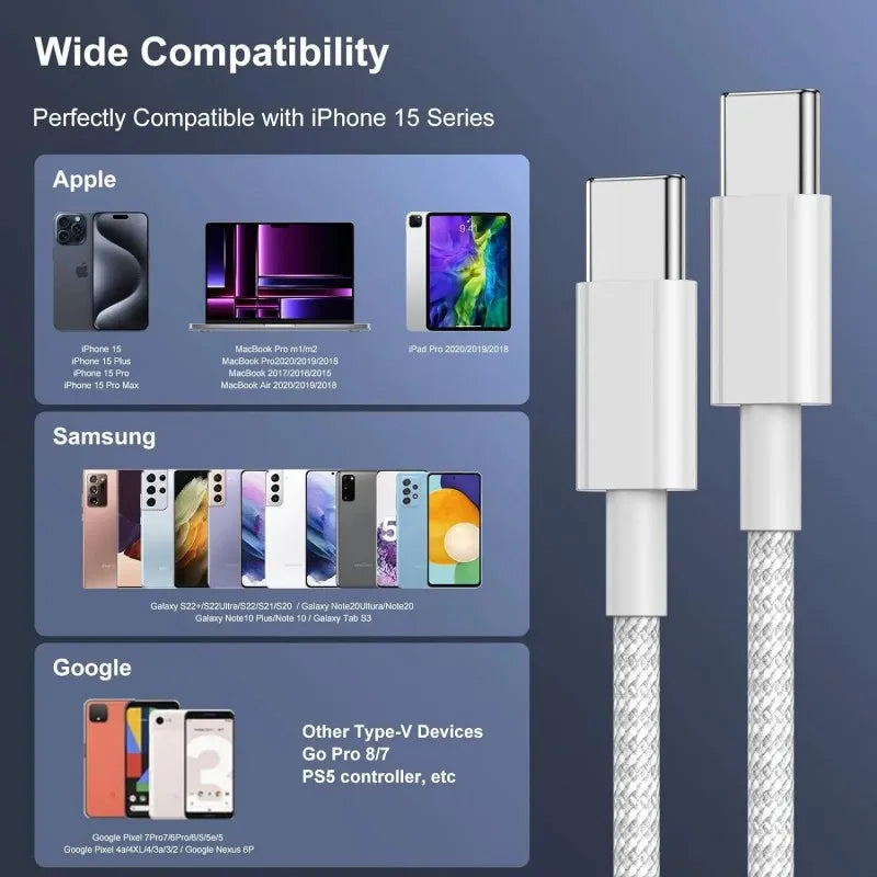 4PCS USB C Cable to USB C 100W Fast Charging Charger Cable Supports Fast Charging For iPhone 16 15 Samsung Xiaomi Huawei etc