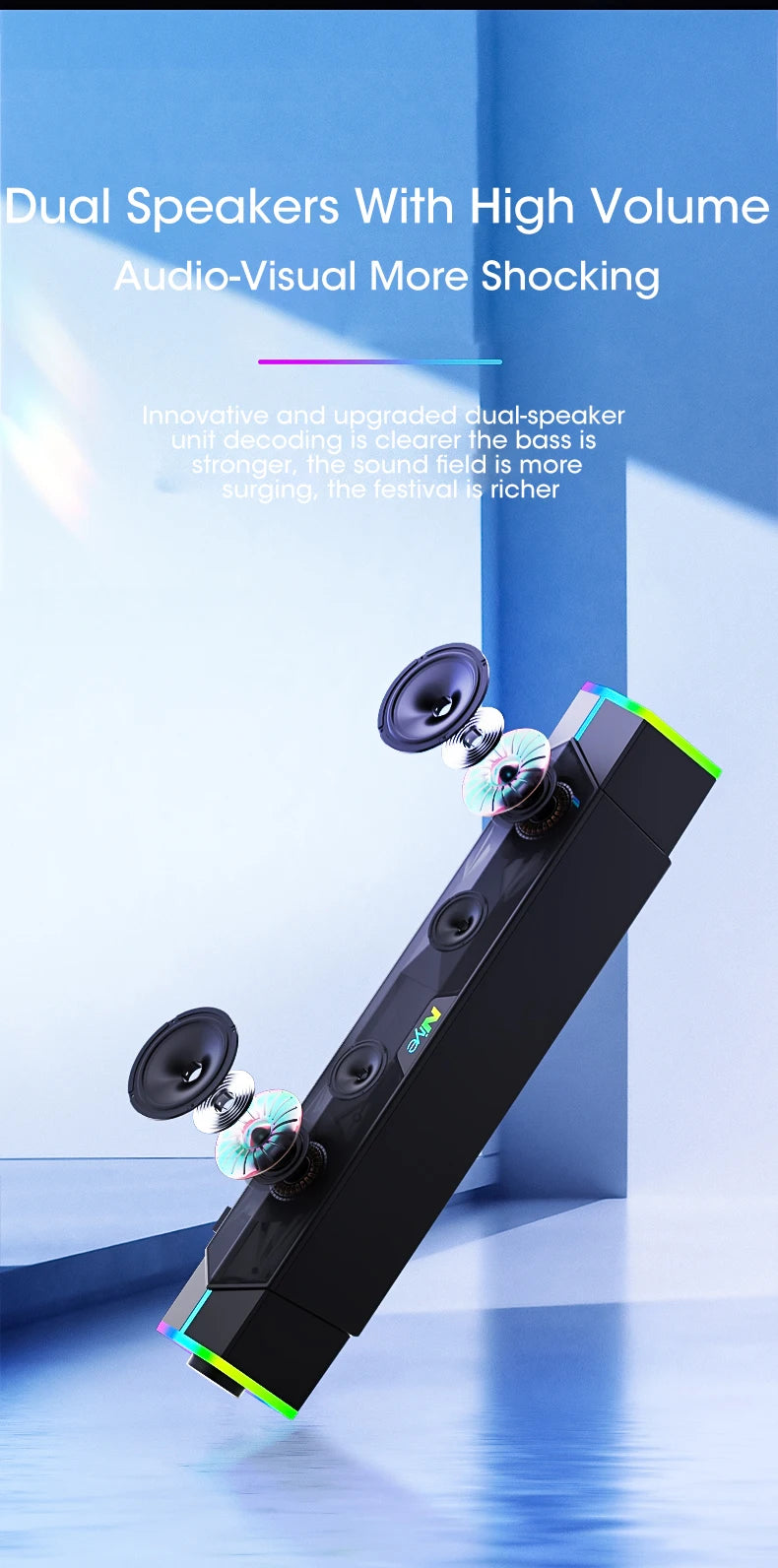4D Computer Speakers Bluetooth 5.0 Wired Loudspeaker Surround Soundbar Speaker Stereo Subwoofer Sound bar for Laptop Notebook PC - TechSmartX