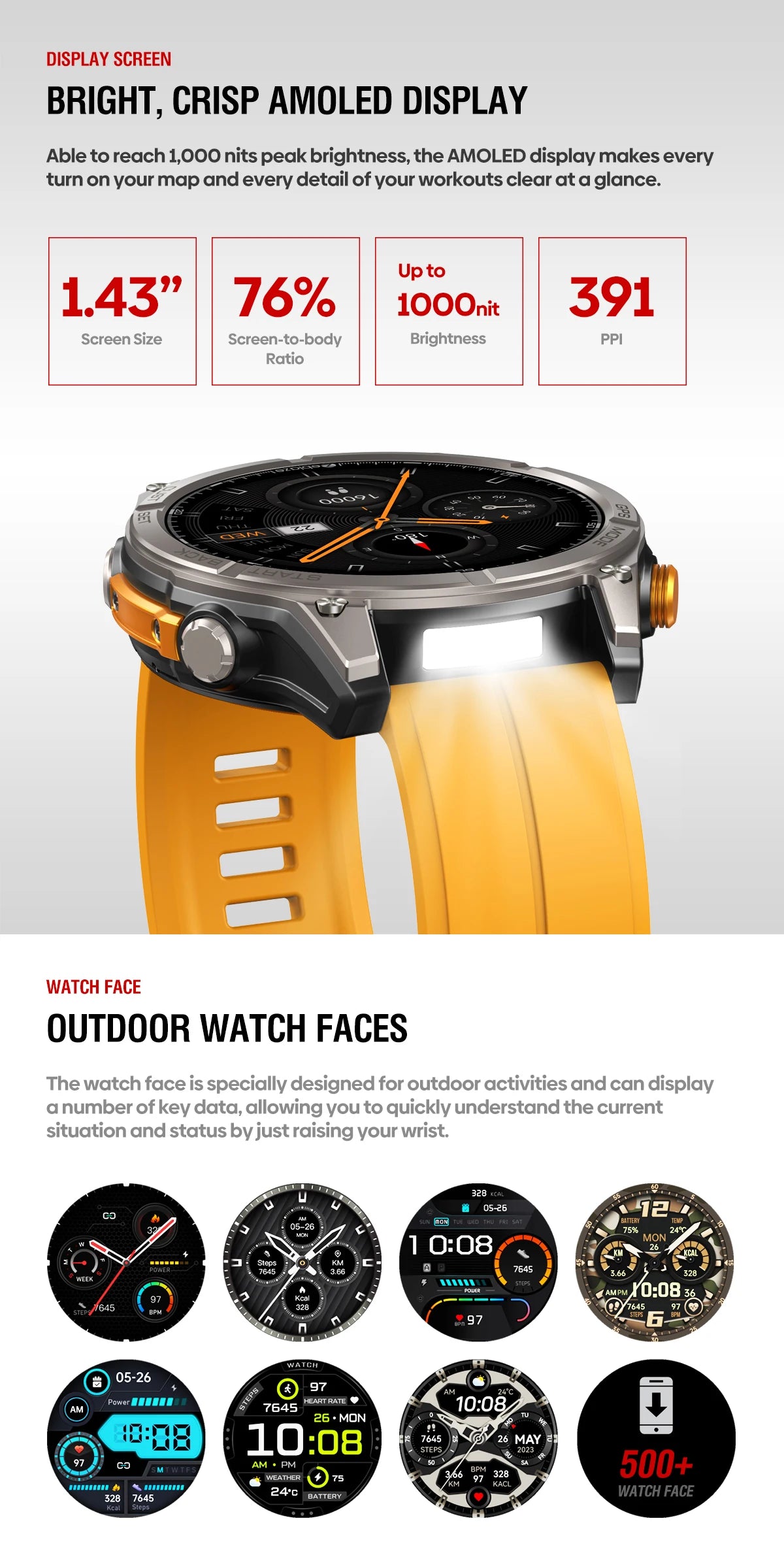 NEW Zeblaze Stratos 4 GPS Smart Watch 1.43 AMOLED Display Built-in Compass Barometric Altimeter Flashlight Voice Call Smartwatch - TechSmartX