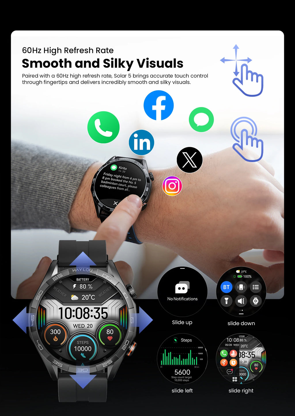 HAYLOU Solar 5 Voice Calling Smartwatch 1.58'' AMOLED Display 60Hz Smart Watch 24H Health Monitoring Sports Smartwatch for Men - TechSmartX
