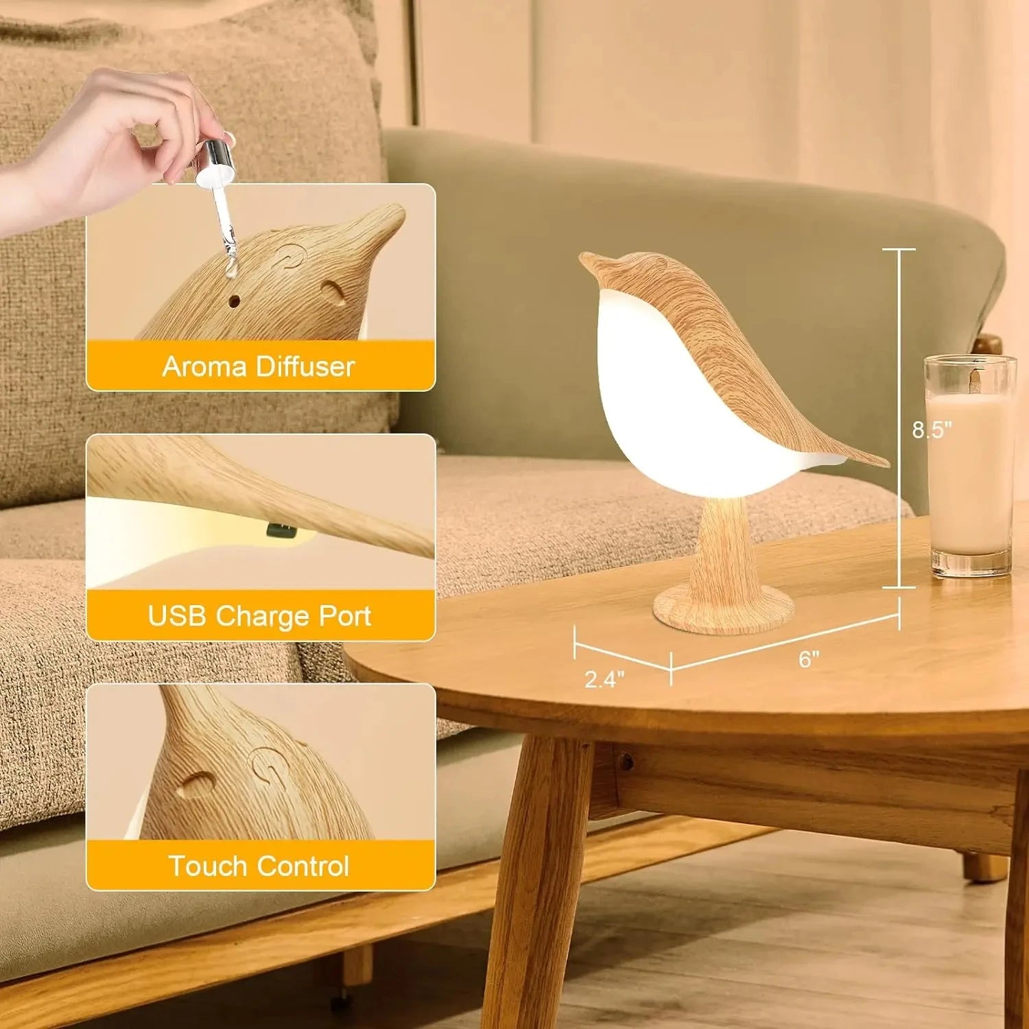 Small Desk Lamp, Bird Lamp Bedside Lamps with 3 Color Temperature and Touch Sensor,Cordless Lamp Kids Night Light - TechSmartX