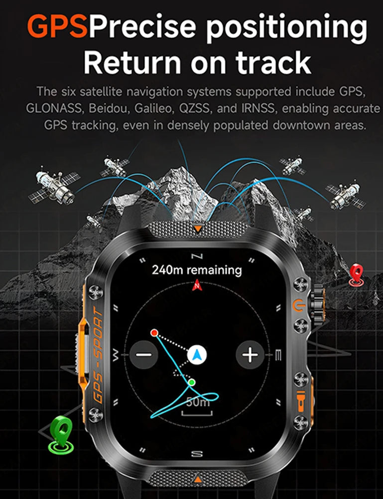2025 New Military Outdoor Smart Watch Men's GPS Flashlight Bluetooth Call 2.01" AMOLED Screen 3ATM Waterproof Sports Smartwatch - TechSmartX