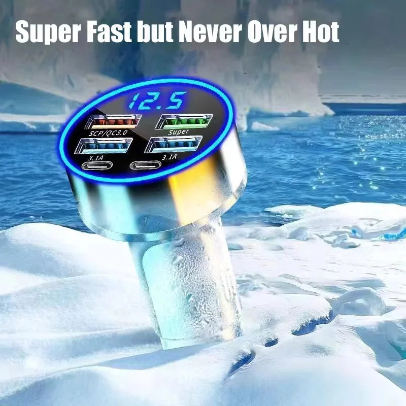 100W 6 Ports Car charger Fast charging PD Qc3.0 USB C Car Phone charger Type C Adapter in Car For iPhone Samsung Huawei Xiaomi